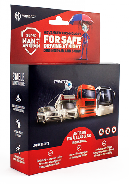 Super Nano Antirain Professional – Long-Lasting Water Repellent Spray for Automotive & Glass